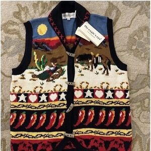 NWT VTG 90s Western Desert Scene Horse cowboy Eagles‎ Eye Sweater Vest Knit Med